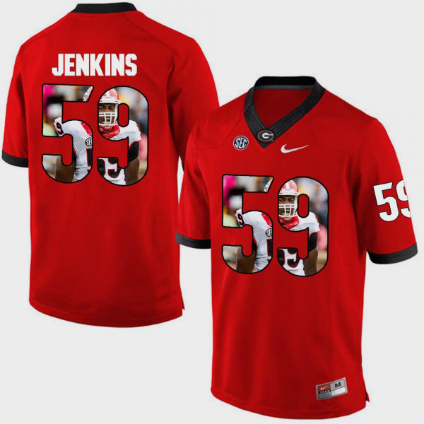Men's #59 Jordan Jenkins Georgia Bulldogs Pictorial Fashion Jersey - Red